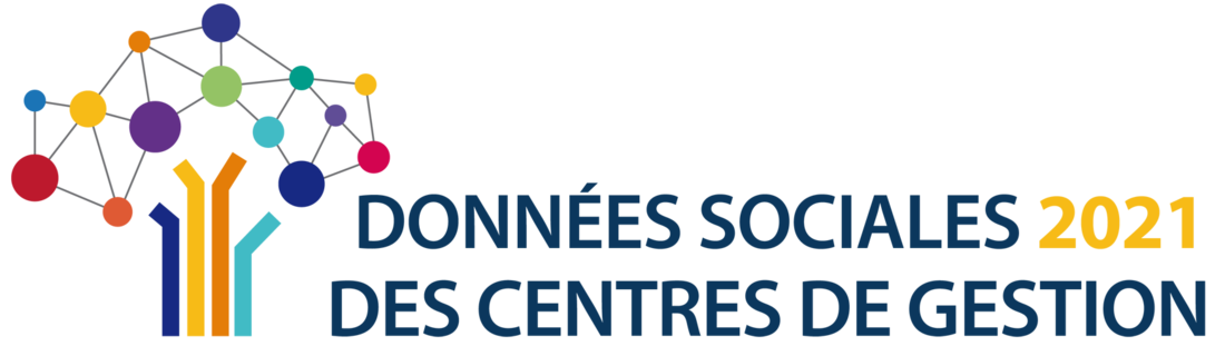Données Sociale Diverses formes géométriques suivi du texte DONNÉES SOCIALES 2021 DES CENTRES DE GESTION